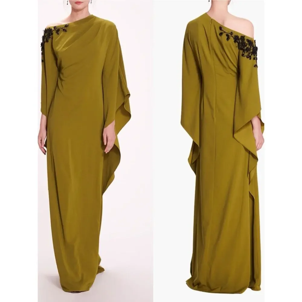 Marchesa EMBROIDERED DRAPED KAFTAN Size 12 NWT Olive - Picture 2 of 12